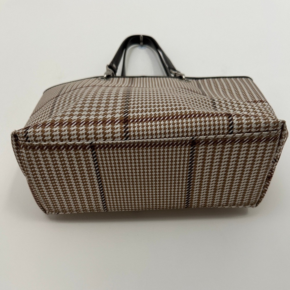 Lauren Ralph Lauren Brown Houndstooth Plaid Tote Bag Leather Trim Shoulder Bag - Picture 6 of 15